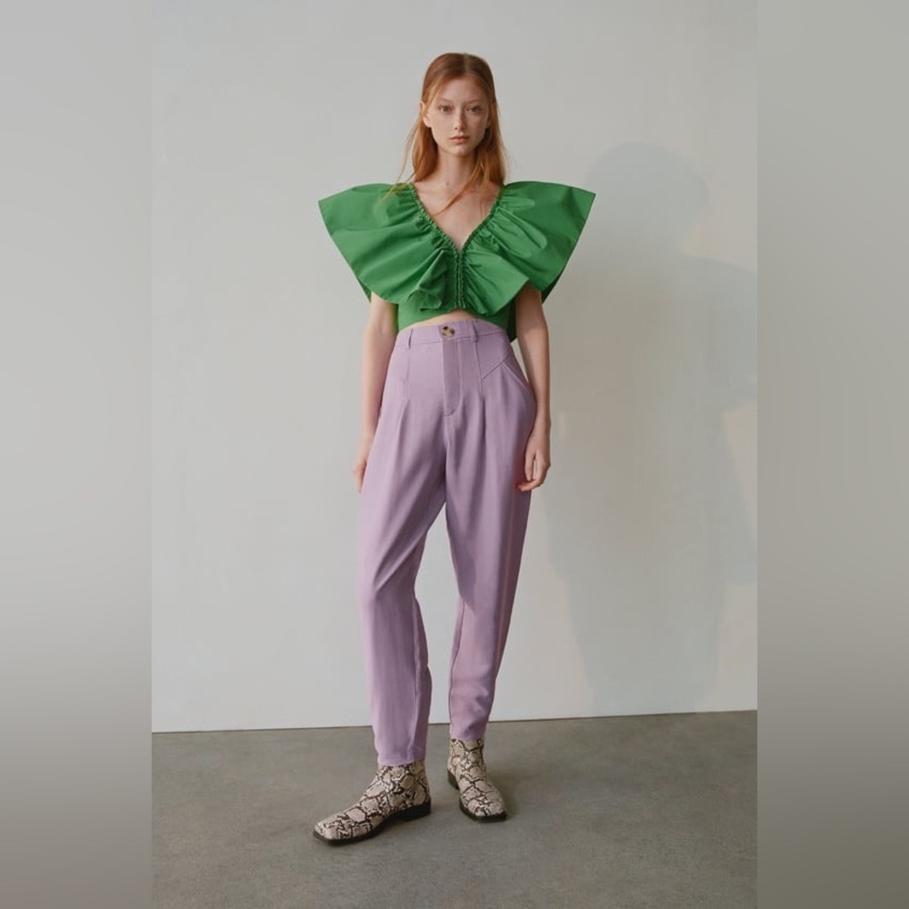 Zara Ruffle Poplin Crop Top - Picture 8 of 14